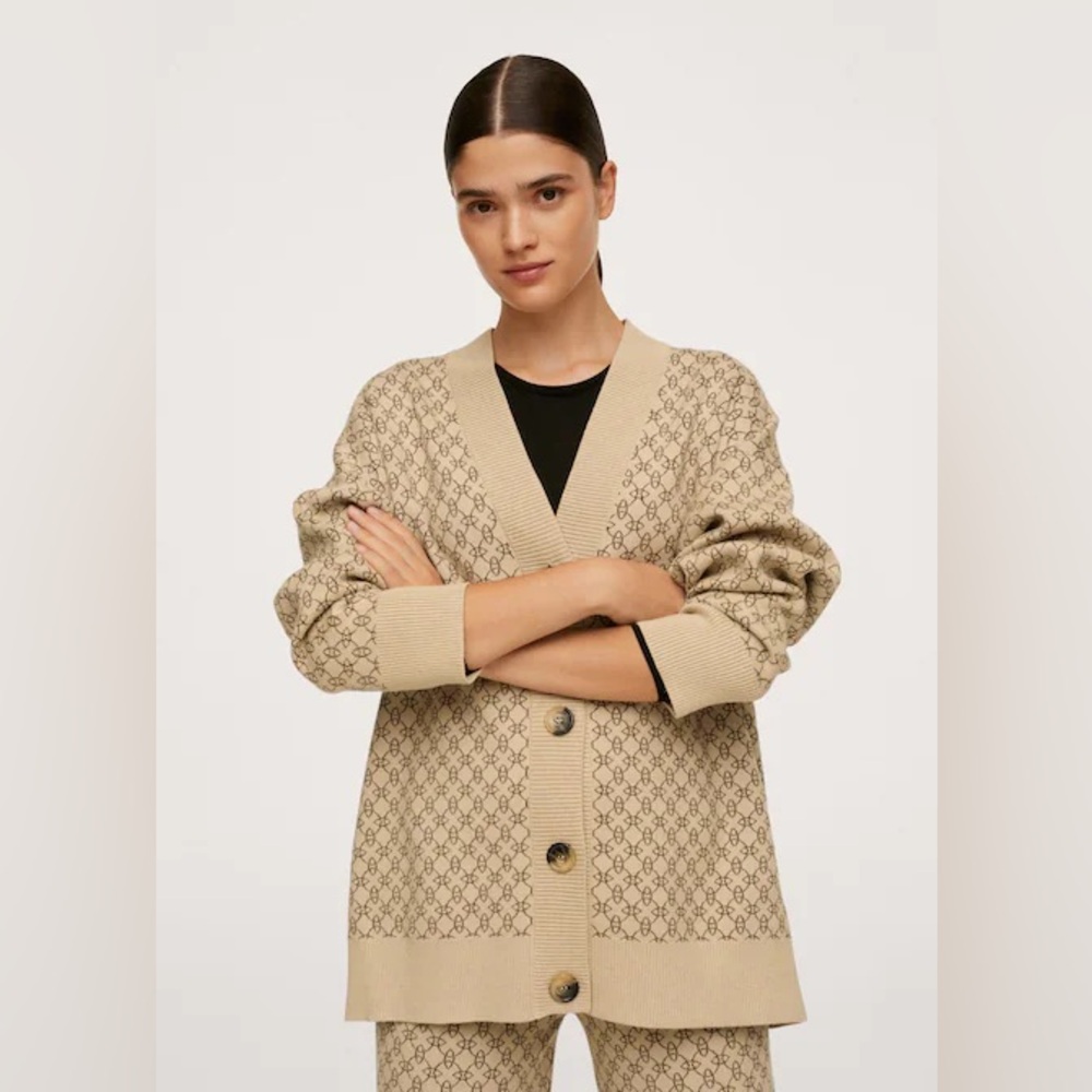 Mango | Beige Patterned Cardigan | Size Medium